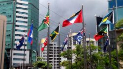 CARICOM flag fly outside the summit venue in Port of Spain on Sunday, July 2, 2023. (CMC photo)