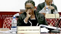 Clerk of the House of Assembly, Deborah Charles in Parliament on  July 13, 2023, during the debate over her appointment. 