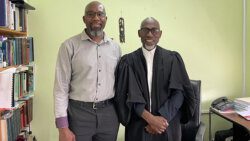Kneton Chance, executive editor of iWitness News, left, and Counsel Jomo Thomas after the court ruling on Wednesday, July 26, 2023.