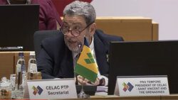 Prime Minister Ralph Gonsalves addressing the EU-CELAC Summit in Brussels on Monday, July 17, 2023.