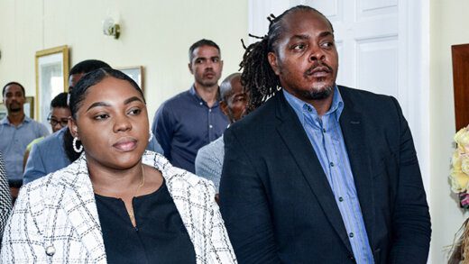 Shackell Bobb, left, and Senator Rochard "Pitbull" Ballah in a July 12, 2023 Lance Neverson photo.
