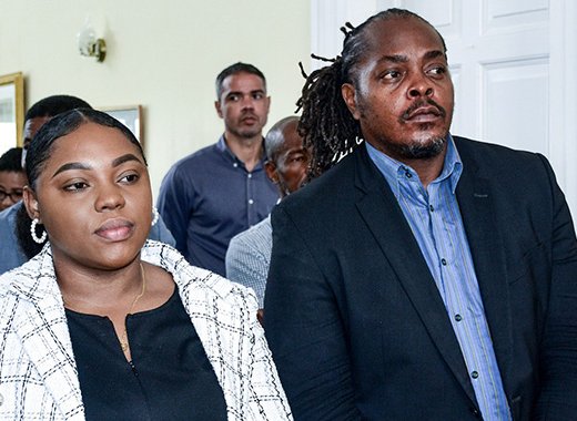Shackell Bobb, left, and Senator Rochard "Pitbull" Ballah in a July 12, 2023 Lance Neverson photo.