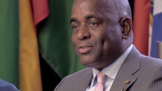 Prime Minister Roosevelt Skerrit at the news conference in Trinidad on Tuesday, July 6, 2023. (CMC Photo)
