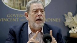 Prime Minister Ralph Gonsalves speaking at a press conference in Kingstown on Tuesday, Aug. 29, 2023.