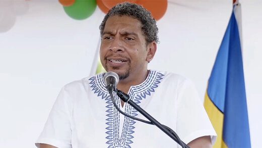 Minister of Finance, Camillo Gonsalves, speaking at the opening of the Shop at Glen on Monday, Sept. 25, 2023.