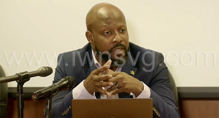 Minister of Tourism Carlos James speaking at a press conference in Kingstown on Monday, Sept. 18, 2023.