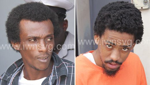 The defendants Kamal “Condom” Small, left, and Steven Boucher leave the Kingstown Magistrate's Court for prison on Wednesday, Sept. 20, 2022.