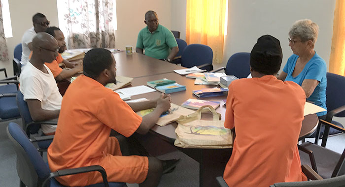 Literacy Expert Lynden Punnett during a mentor training session with prisoners at Belle Isle Correctional Facility