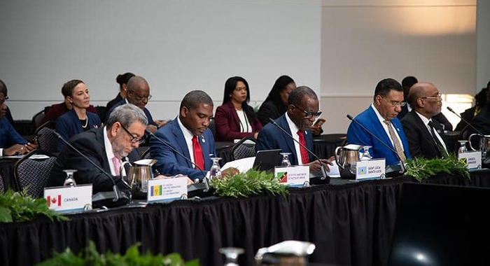 Prime Minister Ralph Gonsalves, far left, and other CARICOM leaders at the Canada-CARICOM summit in Ottawa last week.