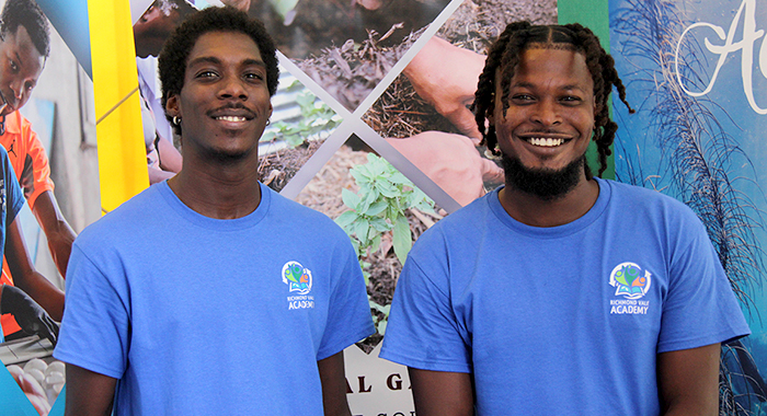 Dexter Williams (left) and Nemron Miller, right, of Richmond Vale Academy at the Everything Vincy Expo Plus in Arnos Vale on Thursday, Oc.t 26, 2023.

 
