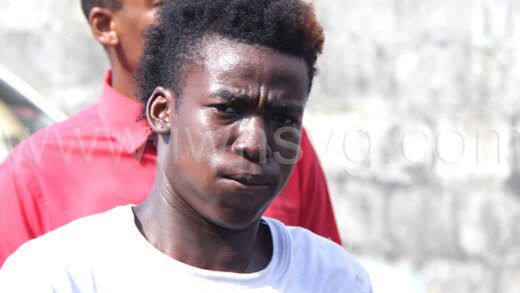 The defendant, Imari Miller, outside Kingstown Magistrate's Court on Monday, Oct. 23, 2023.