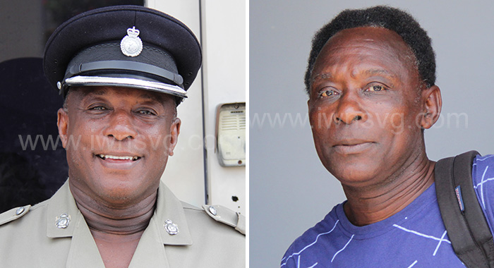 Superintendent of Police Joel James, left, and his brother Winston James in a montage of photos taken outside Kingstown Magistrate's Court on Thursday, Oct. 26, 2023.