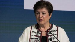 Managing Director of the IMF, Kristalina Georgieva, speaking at a press conference in Marrakech, Morocco on Thursday, Oct. 12, 2023. (CMC Photo)