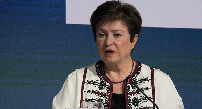 Managing Director of the IMF, Kristalina Georgieva, speaking at a press conference in Marrakech, Morocco on Thursday, Oct. 12, 2023. (CMC Photo)