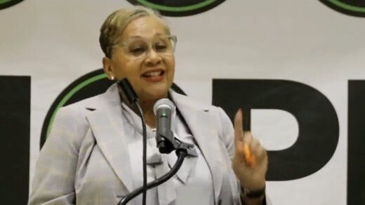 NDP candidate for East St. George, Laverne Gibson-Velox speaking at her party's town hall meeting in new York On Oct. 8, 2023.