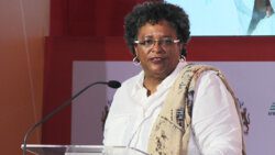 Barbados Prime Minister Mia Mottley addressing the two-day AfriCaribbean Trade and Investment Forum (ACTIF23) in Guyana on Monday, Oct. 30, 2023. (CMC Photo)
