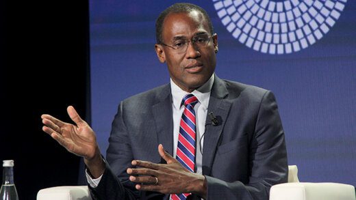Jamaica's Minister of Finance, Nigel Clarke speaking in Morocco at the annual meetings of the IFM and World Bank in October 2023. (CMC photo)