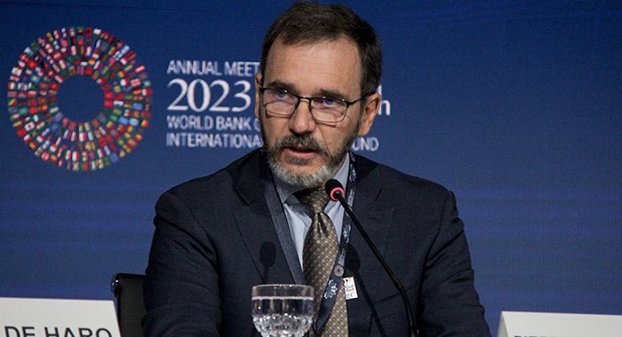 Pierre-Olivier Gourinchas, chief economist and director, Research Department of the IMF, speaking at a press conference in Marrakech, Morocco on Tuesday, Oct. 10, 2023.