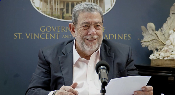 Prime Minister Ralph Gonsalves giving the report on government finances on Monday, Oct. 23, 2023.