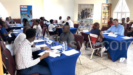 Job seekers being interviewed at the Sandals job fair in Kingstown on Friday, Sept. 29, 2023.