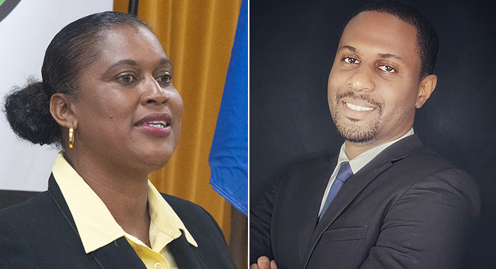 Opposition Senator Shevern Lewis-John, left, and lawyer, Jemalie John, challenged in court the decision of the government to restrict parking in the Courthouse yard.