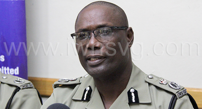 Acting Commissioner of Police Enville Williams speaking at a media briefing in Kingstown on Monday, Nov. 6, 2023.