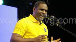 Lawyer Jemalie John speaking at the New Democratic Party's "Hope for Youth Rally" in Campden Park on Saturday, Nov. 18, 2023.