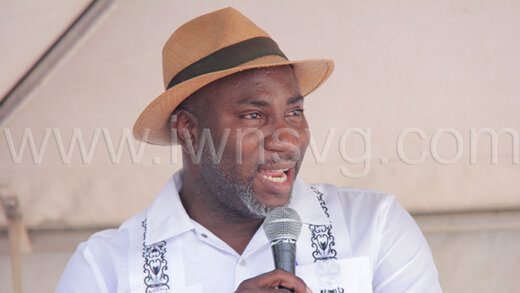 MP for Central Leeward Orando Brewster addressing the anti-crime rally in Layou on Friday, Nov. 24, 2023.