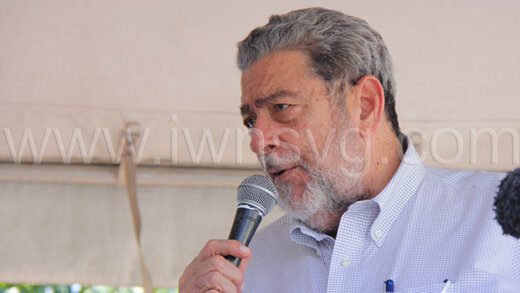 Prime Minister Ralph Gonsalves addresses the rally in Layou on Friday, Nov. 24, 2023.