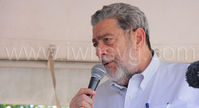 Prime Minister Ralph Gonsalves addresses the rally in Layou on Friday, Nov. 24, 2023.