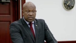 Minister of Agriculture and Fisheries, Saboto Caesar speaking in Parliament on Nov. 23, 2023.