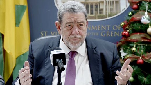 Prime Minister Ralph Gonsalves speaking in a Dec. 7, 2023 photo.