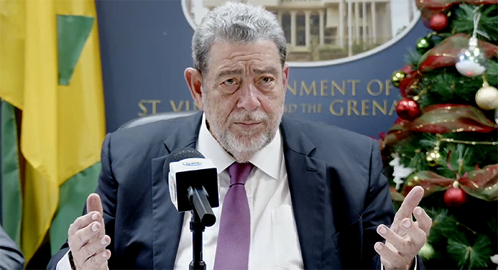 Prime Minister Ralph Gonsalves speaking in a Dec. 7, 2023 photo.