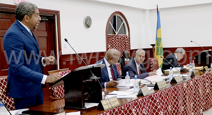 Minister of Finance, Camillo Gonsalves, presenting the Estimates to Parliament on Tuesday, Dec. 19, 2023.