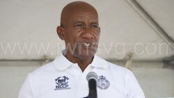 Pastor Cecil Richards speaking at the march and exhibition in Kingstown on Dec. 8, 2023.