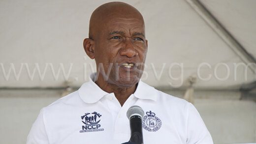Pastor Cecil Richards speaking at the march and exhibition in Kingstown on Dec. 8, 2023.