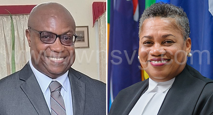 Senior Magistrate Colin John, right, Chief Justice and chair of the Judicial & Legal Service Commission, Dame Janice M. Pereira.