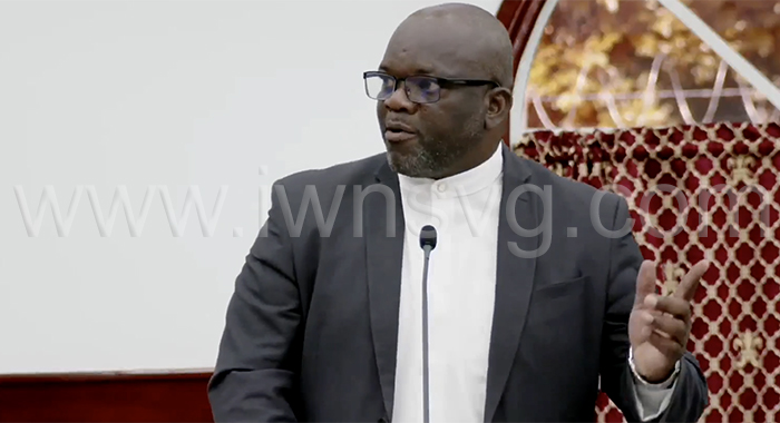 Minister of Education, Curtis King speaking in Parliament on Nov. 23, 2023.