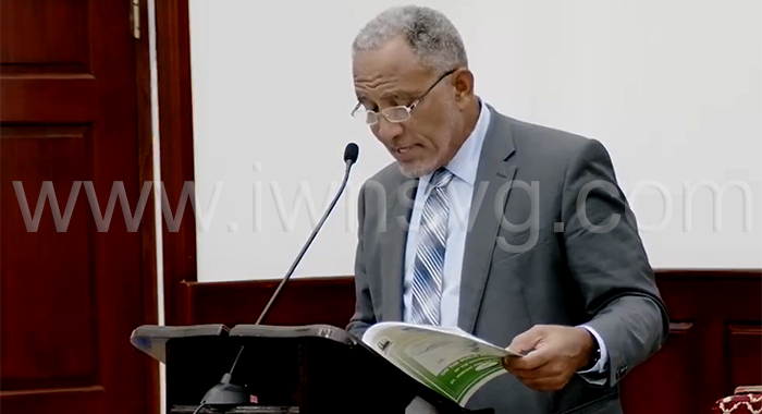 Opposition Leader Godwin Friday speaking during the Estimates Debate in Parliament on Tuesday, Dec. 19, 2023.