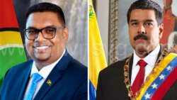 President of Guyana, Irfran Ali, left, and Venezuela's President Nicolas Maduro. 