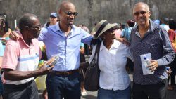 From left: NIS Pensioner, NIS Director Stewart Haynes, Luzette King and Chairman of NIS Board Lennox Bowman. 