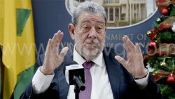 Prime Minister Ralph Gonsalves speaking at the press conference in Kingstown on Thursday, Dec. 7, 2023.