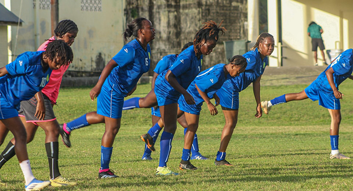 Members of the SVG  Senior Women’s Football Team in training for the Concacaf Nations League Qualifiers game that they should played in Bermuda today. (Photo: Facebook/SVG Football Federation)
