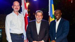 From left: British High Commissioner to Barbados and the Eastern Caribbean, Scott Furssedonn–Wood, Prime Minister of St. Vincent and the Grenadines, Ralph Gonsalves and Vice President of the Caribbean Development Bank, Isaac Solomon.