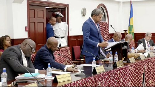 Minister of Finance Camillo Gonsalves delivering the Budget Address on Monday, Jan. 8, 2024. 
