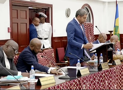 Minister of Finance Camillo Gonsalves delivering the Budget Address on Monday, Jan. 8, 2024. 