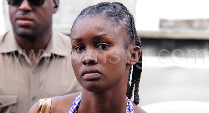The defendant, Candice John arrives at the Kingstown Magistrate's Court on Monday, Jan. 29, 2024.
