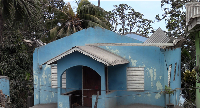 An April 2021 iWN photo of a church in Owia that was damaged by the eruption of La Soufriere that month. 