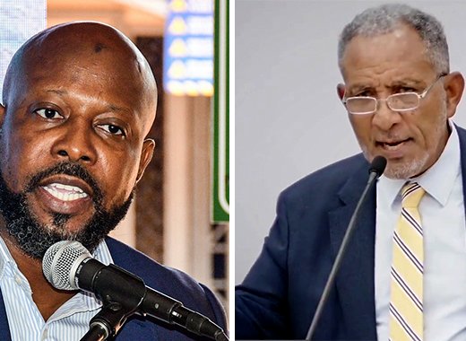 Tourism Minister Carlos James, left, and Opposition Leader, Godwin Friday.