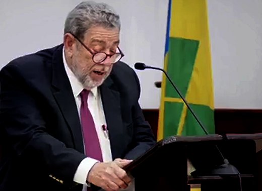 Prime Minister Ralph Gonsalves speaking during the Budget Debate on Tuesday, Jan. 9, 2023.